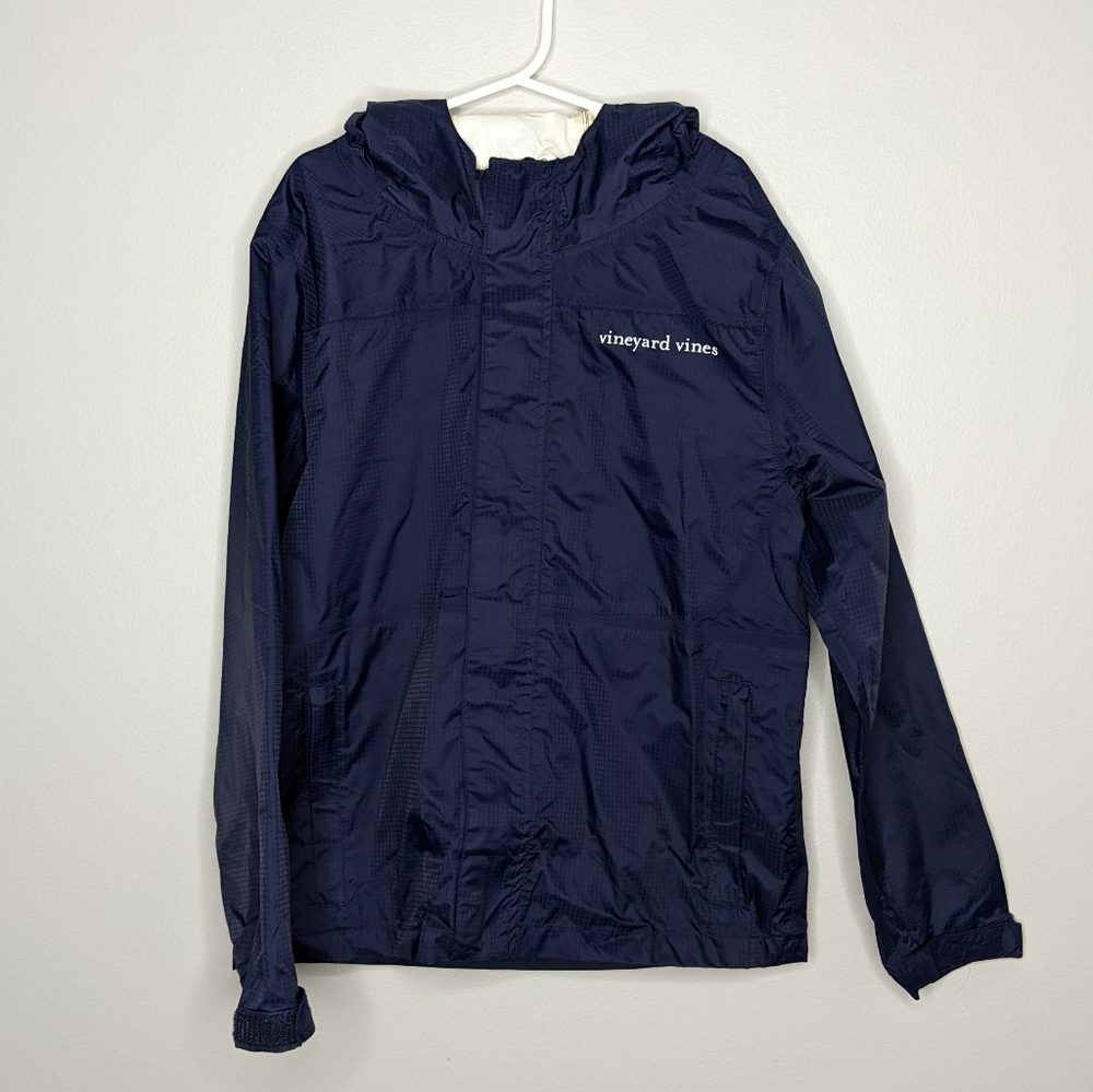 Vineyard Vines Rain Jacket; Navy zip up hooded S 8-10